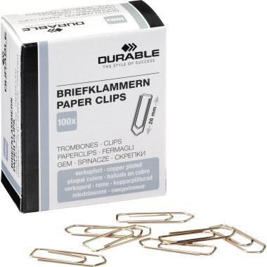 DURABLE Büroklammer DURABLE spitze Form 26mm Metall kupfer 100 St./Pack.