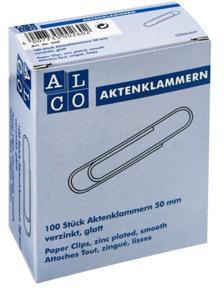 ALCO Büroklammer ALCO glatt runde Form 50mm Metall verzinkt silber 100 St./Pack.