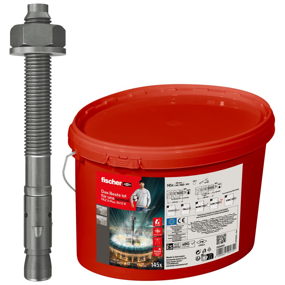 M10x95 mm fischer Bolzenanker FAZ II Plus 10/10 R im Eimer (Edelstahl)