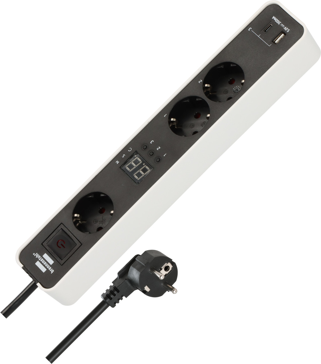 Ecolor Steckdosenleiste 3-fach mit Countdown & zwei USB Ladebuchsen