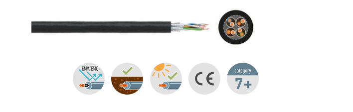 CAT 7+ Outdoor LAN-Kabel /Schwarz im Zuschnitt