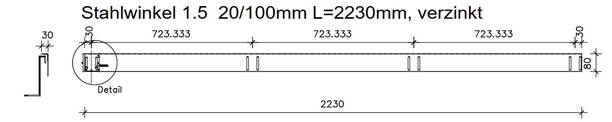 Rinnenbefestigung  für die Montage der Rinnenhalter  2230 x 1100 x 30 mm