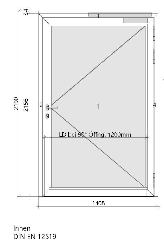 1.-tlg. Schüco Brandschutztür 140/219 cm | DIN Rechts | Weiß