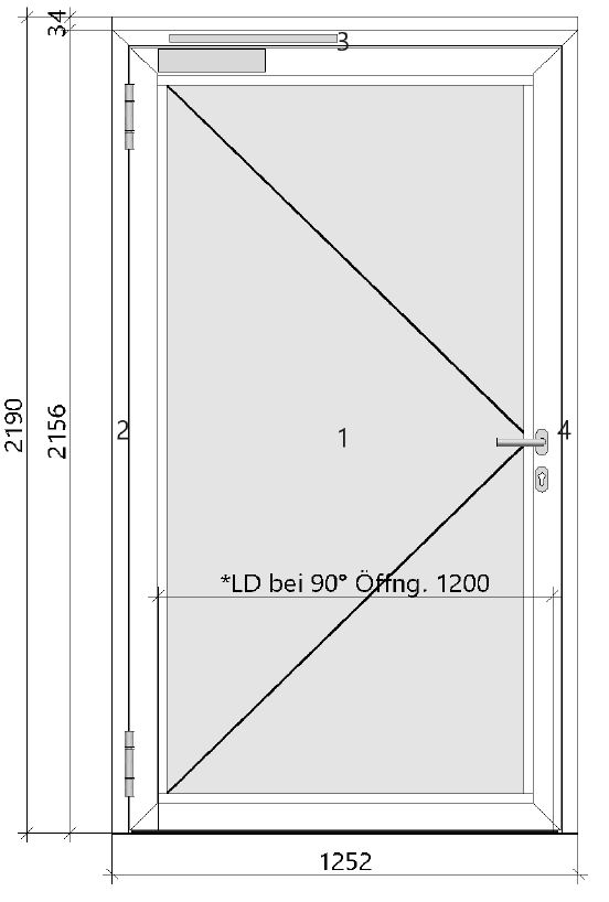 1.-tlg. Schüco Aluminium Rauchschutztür DIN L/ Verkehrsweiß 125/219