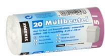 PAPSTAR Müllbeutel PAPSTAR 36 x 44 cm (B x H) 16µm 5l LDPE weiß 20 St./Pack.