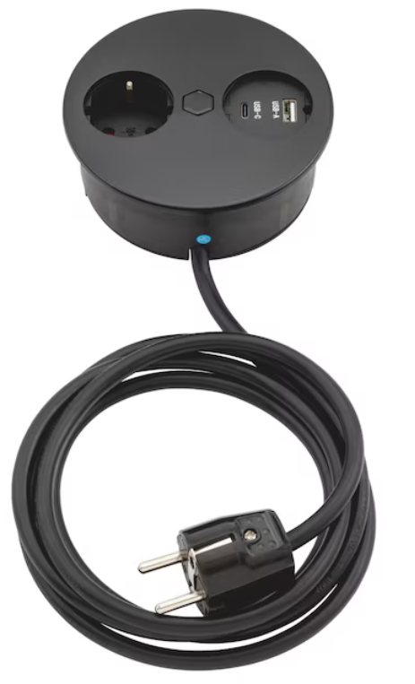 Einbausteckdose EST-8 Schwarz I 3 Anschlüsse