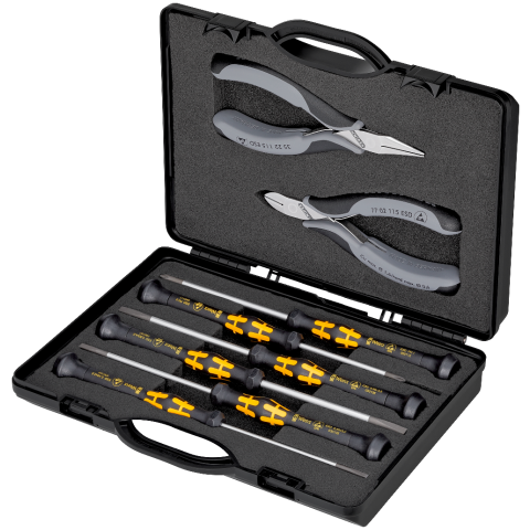 8tlg KNIPEX Elektronikzangen-Set Mit Werkzeugen für Arbeiten an elektronischen Bauteilen