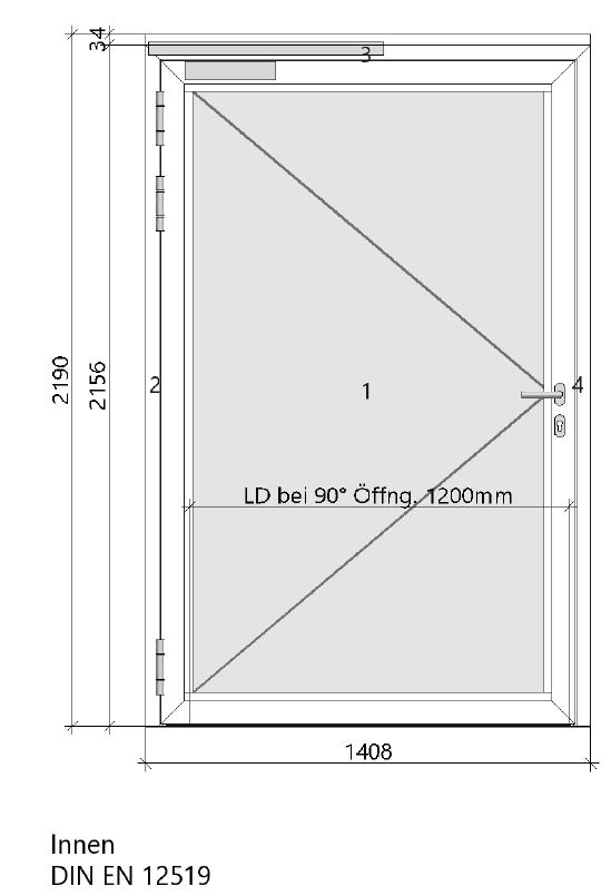 1.-tlg. Schüco Brandschutztür 140/219 cm | DIN Links | Weiß