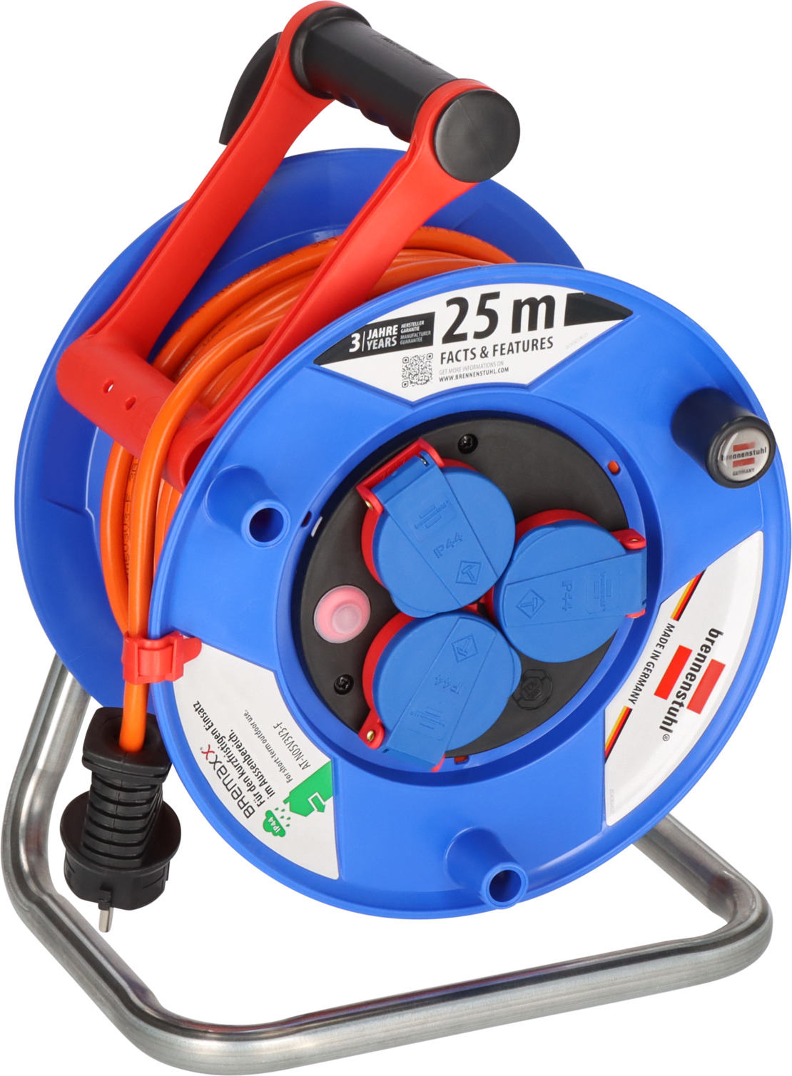 Garant IP44 Kabeltrommel (25m Kabel in orange, Trommelkörper aus Spezialkunststoff, kurzfristiger Außeneinsatz, Made in Germany)