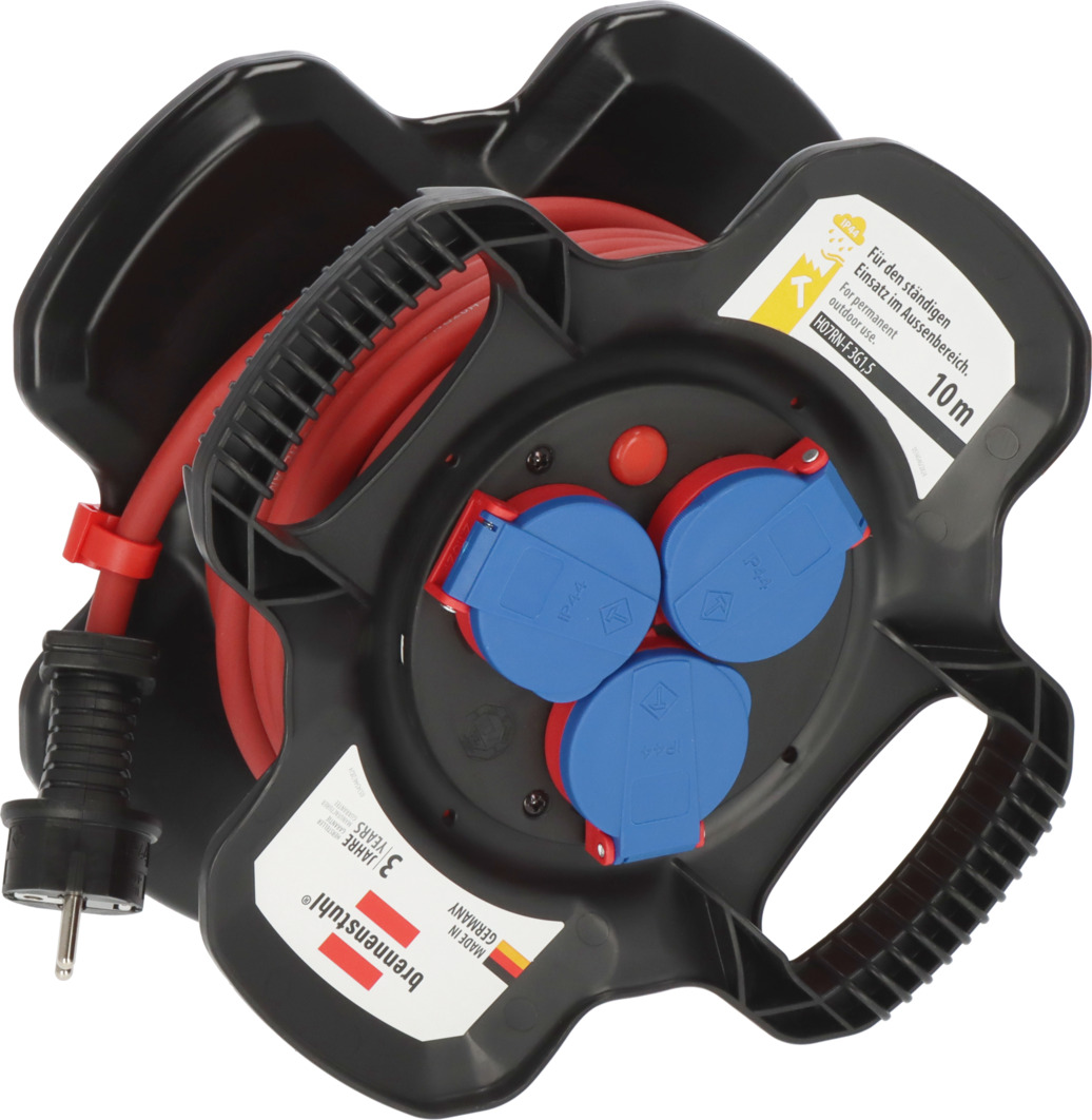 Kabeltrommel aus Spezial-Gummimischung 10m Kabel in signalrot IP44