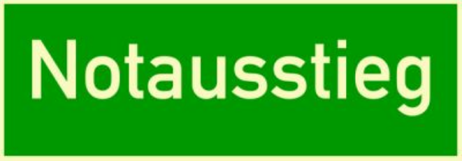 7,5/21 cm  Rettungszeichen, Wortschild Notausstieg |  Folie selbstklebend, langnachleuchtend