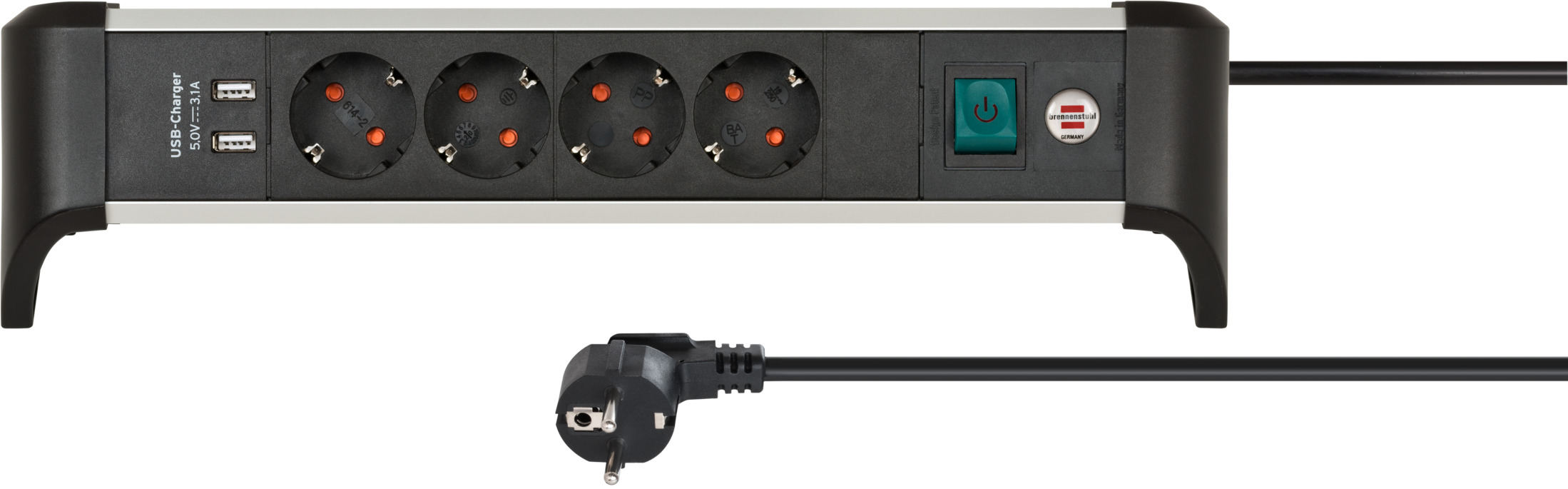 Alu-Office-Line Steckdosenleiste 4-fach mit USB Typ A