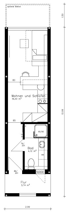 1 Raum Appartement | 1116 | PROLINE | gefertigt in Systembauweise