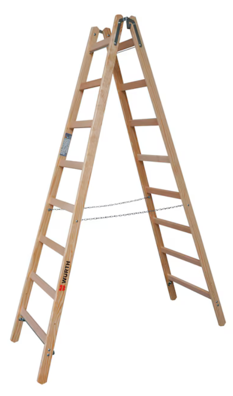 Holz-2x8 Sprossenstehleiter mit Kette