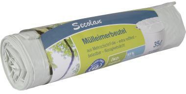 SECOLAN Müllbeutel Secolan 50 x 62 cm (B x H) 25µm 35l Polyethylen 100 % recycelt weiß 20 St./Pack.