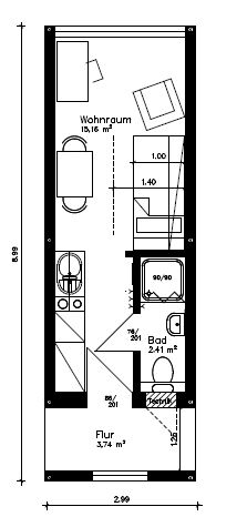 1 Raum Appartement "Bachlor" | Flatline