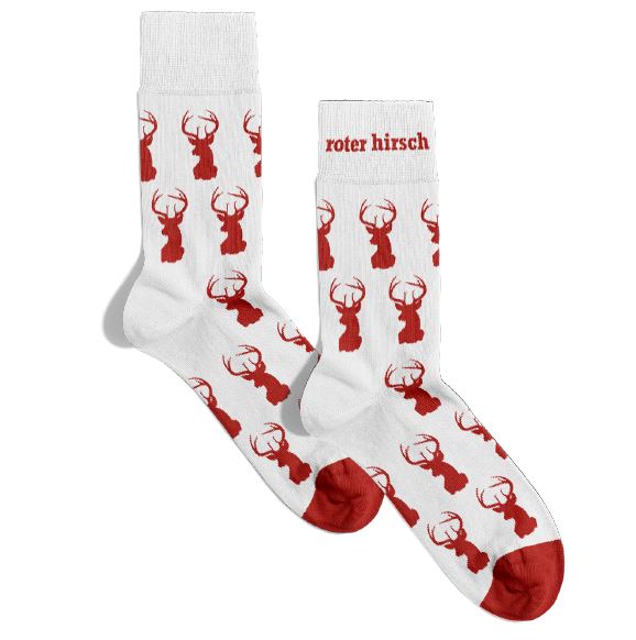 Hirsch Alltagssocken midi | roter hirsch (Größe 37-41)/ Weiß-Rot