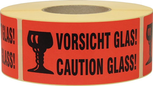 Hinweisetikett Vorsicht Glas L.145 mm,B.