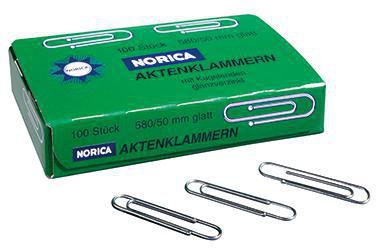 NORICA Büroklammer NORICA® glatt runde Form mit Kugelenden 50mm Metall verzinkt silber 100 St./Pack.