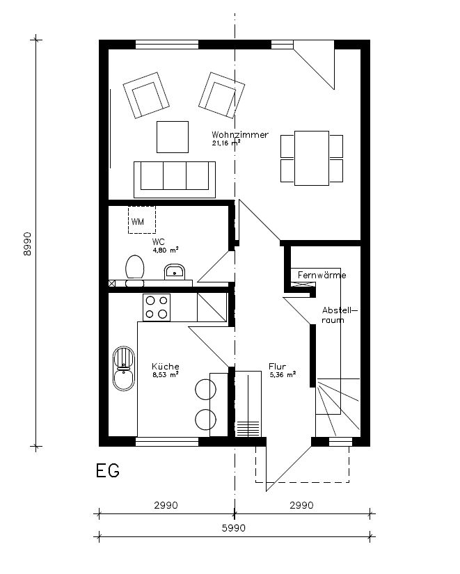 Reihenhaus "Mitte" Typ x2 als Mittelhaus | 2-Stock