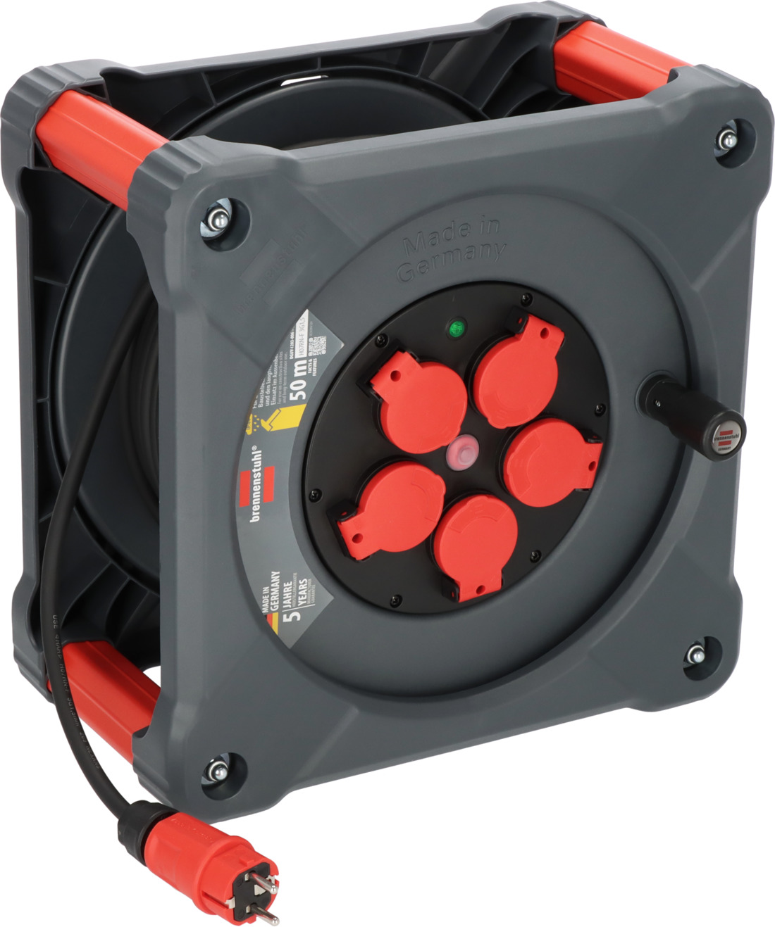 Professional Kabeltrommel KA 5100 5 IP44 mit Rundum-Überrollschutz und 50m H07RN-F 3G1,5-Kabel