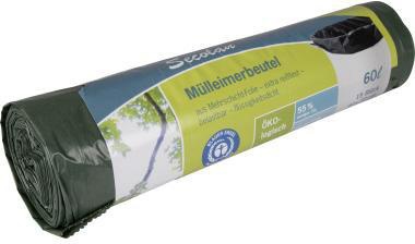 SECOLAN Müllbeutel Secolan 60 x 72 cm (B x H) 30µm 60l Polyethylen 100 % recycelt schwarz 15 St./Pack.