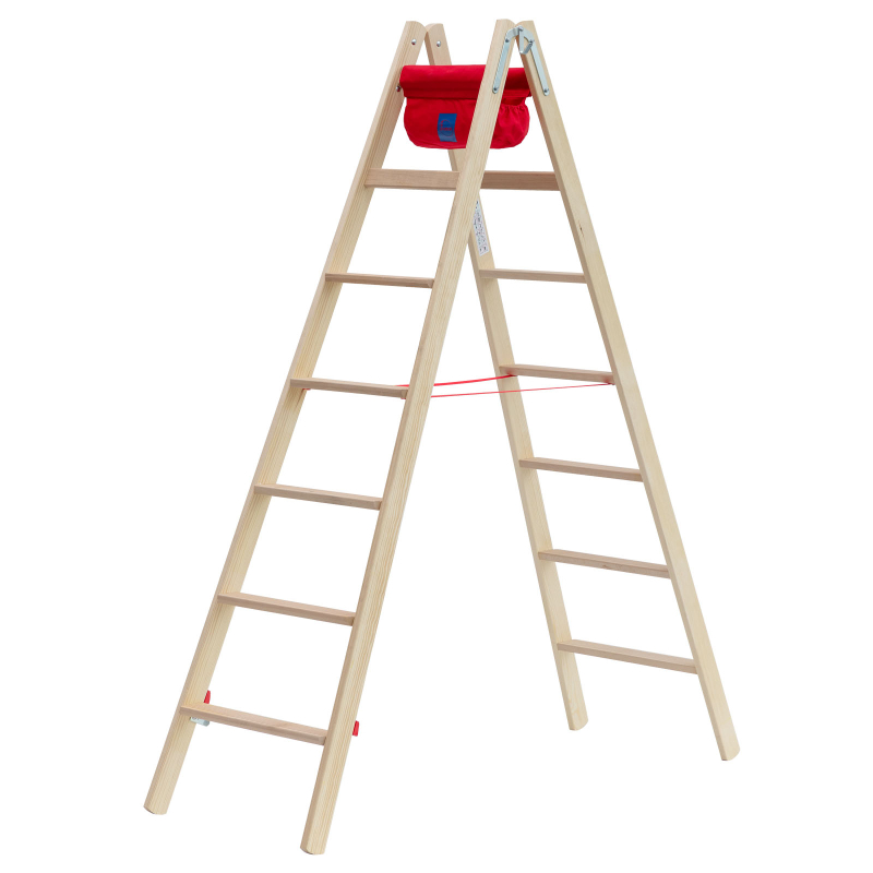 Holz-2x7 Stufenstehleiter beidseitig begehbar