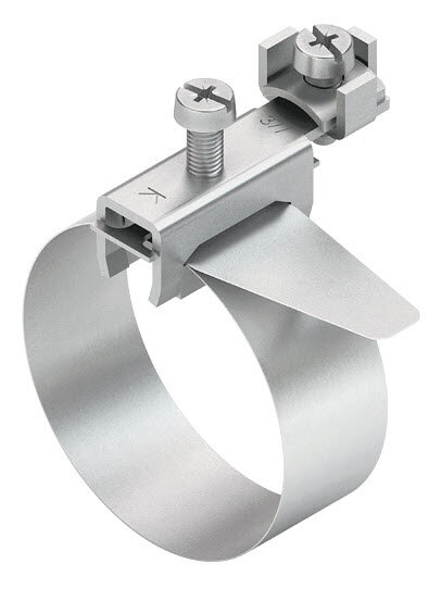 Erdungsbandschelle 412mm f. Rohr D175-114mm Messing vernickelt