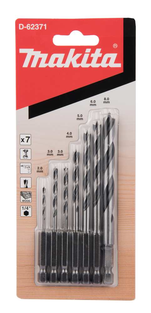 D-62371 Holzbohrer-Set 1/4" 8-tlg.