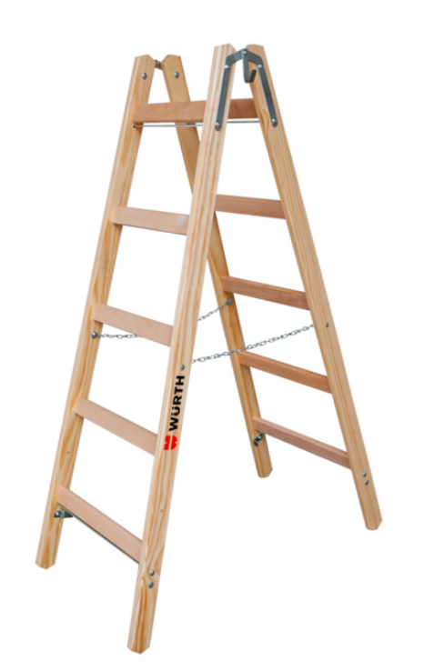 Holz-2x5 Sprossenstehleiter mit Kette