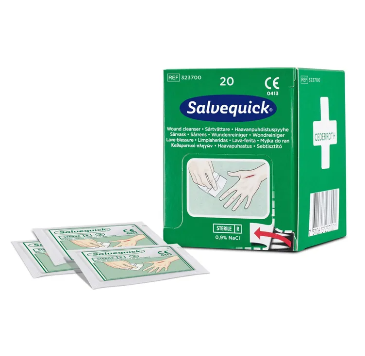Salvequick Wundreinigungstücher 3237, alkoholfrei, 11 x 12cm, einzeln steril verpackt, 20 Stück