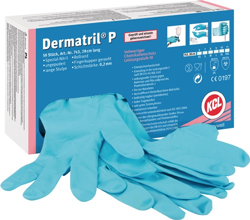 Einw.-Handsch.Dermatril P 743 Gr.10 blau