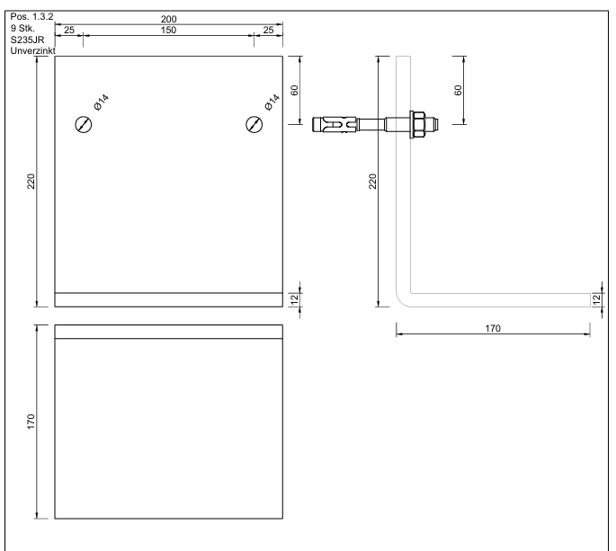 Kantwinkel 220x170, L=100mm