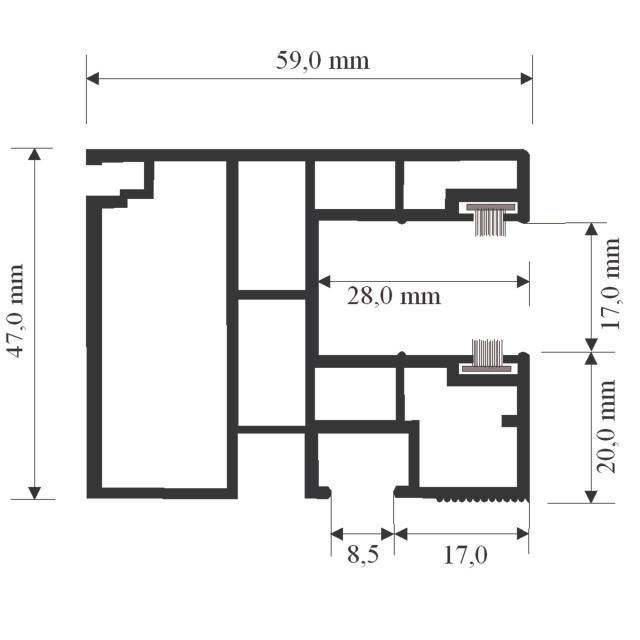 Rollladenführung 927 mit grauen Bürsten 59/47(VE 6)