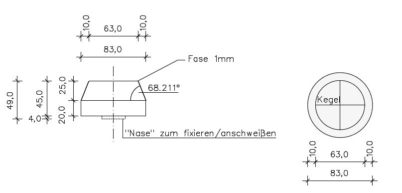 Mittelkegel ohne Gewinde zum Anschweißen