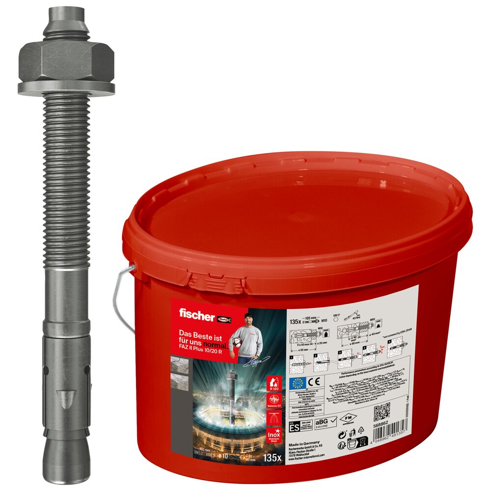 M10x105 mm fischer Bolzenanker FAZ II Plus 10/20 R im Eimer (Edelstahl)