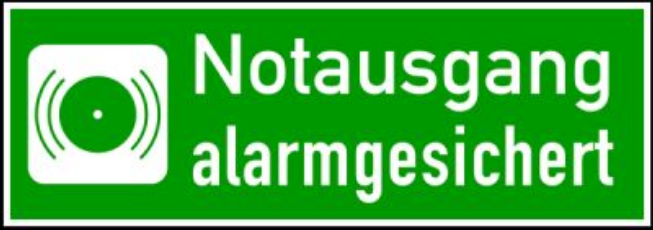 10,5/30 cm  Rettungszeichen, Notausgang alarmgesichert | Folie langnachleuchtend