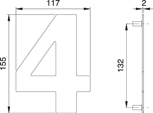 Hausnummer Ziffer 4 VA ma 155mm B.117mm