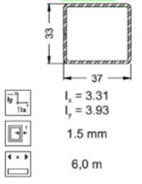 20120200 Stahlprofil 37/33/1,5 (6 m) I RG 125