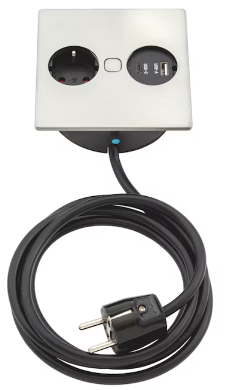 Einbausteckdose EST-9 Edelstahlfarben I 3 Anschlüsse