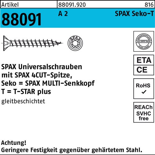 SPAX Schraube R 88091 Senkkopf T-STAR 5 x 40/34-T20 A 2