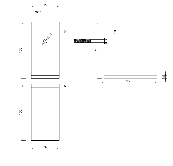150er Befestigungswinkel 75mm breit