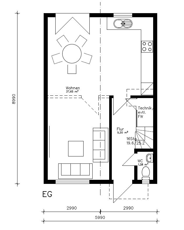 Reihenhaus "Mitte" Typ x1 als Mittelhaus | 2-Stock