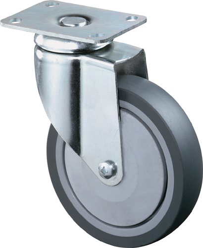 Lenkrolle D.100mm Trgf.80kg m.Platte Gum