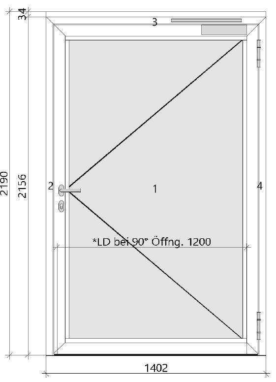 1.-tlg. Schüco Aluminium Rauchschutztür DIN R/ Anthrazitgrau 140/219