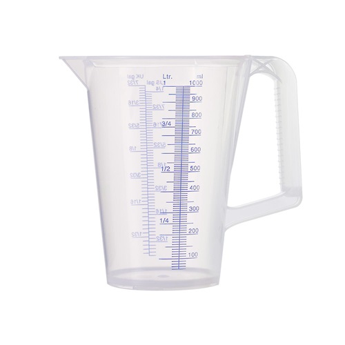 Messbecher 1l blau bedruckte Skala PP PR