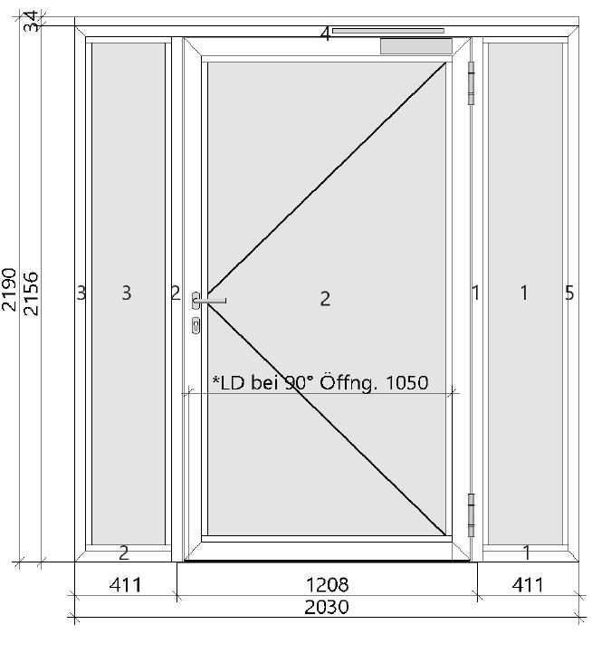 3.-tlg. Schüco Aluminium Rauchschutztür DIN R/ Anthrazitgrau