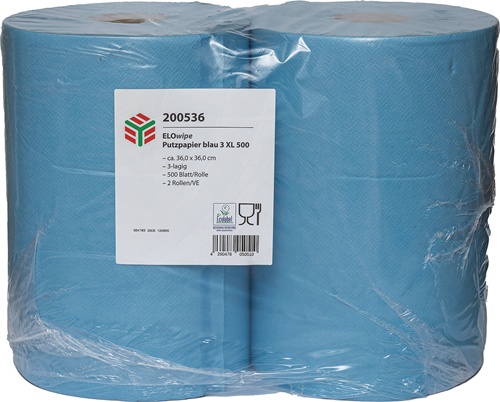 Putztuch ELOwipe XL L.ca. 360 mm x B.ca. 360 mm blau 3-lagig 2 Rollen à 500 Blatt ELOS (VE=2)