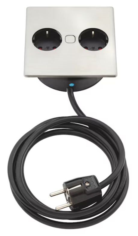 Einbausteckdose EST-9 Edelstahlfarben I 2 Anschlüsse