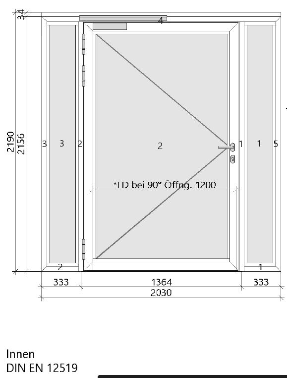 3.-tlg. Schüco Brandschutztür 203/219 cm | DIN Links | Weiß